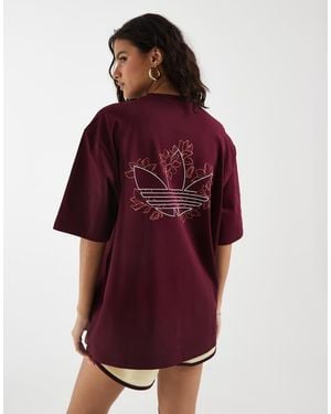 adidas Originals Floral Embroide Oversized T-shirt - Red