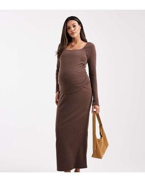 ASOS Asos Design Maternity Ribbed Maxi Skirt - Brown