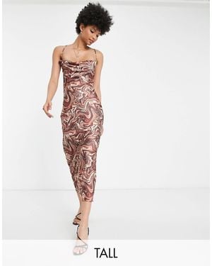 Missguided Satin Midi Dress With Cowl Neck - White