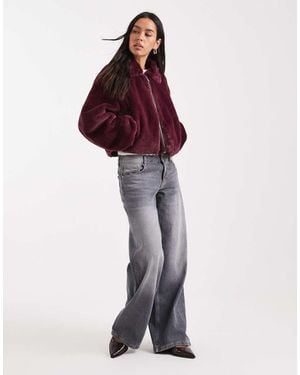 ONLY Zip Through Faux Fur Jacket - Red