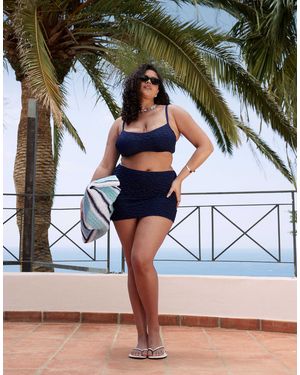 ASOS Asos Design Curve Courtney Textured Swim Skirt - Blue