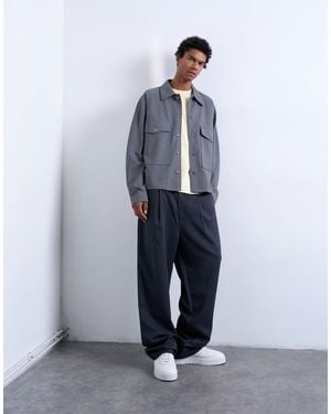 TOPMAN Oversized Fit Interlock Jersey Jacket - Gray