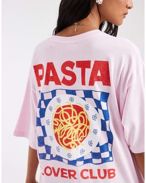 JJXX Oversized T-Shirt With Pasta Backprint - Pink