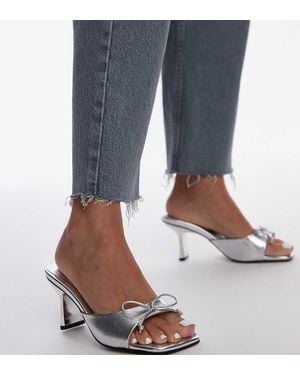 TOPSHOP Wide Fit Gem Heeled Mules With Bow - Blue