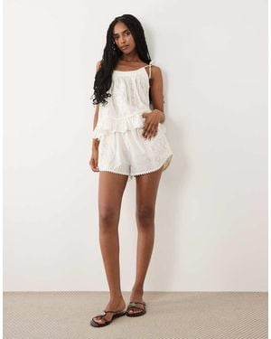 Miss Selfridge Embroidered Shorts Co-ord - Natural