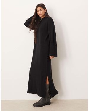 Y.A.S Stand Neck Knitted Maxi Dress - Black