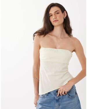 Mango Teen Linen Mix Strapless Asymmetric Hem Top - Yellow