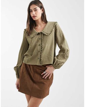 Daisy Street Geruit Overhemd Met Oversized Kraag - Bruin
