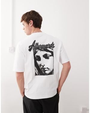 Weekday T-Shirt Vestibilità Comoda Bianca Con Stampa Sul Retro - Grigio