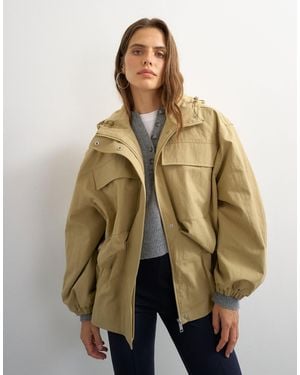 TOPSHOP Hooded Cinch Waist Anorak - Natural