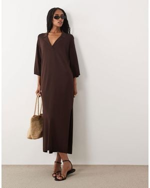 ARKET Open Knit Polo Shirt Dress - Brown