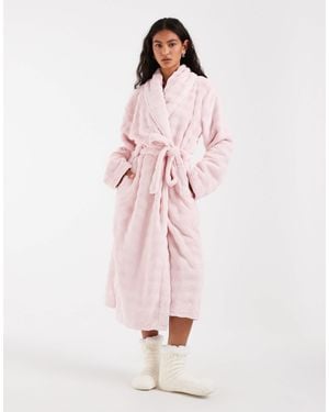 Loungeable Bubble Cut Fleece Shawl Collar Midi Robe - Pink