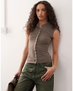 Weekday Button Front Top - Brown