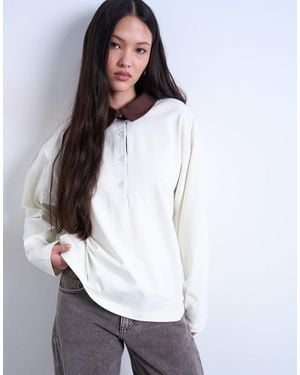TOPSHOP Rugby Long Sleeve Polo Top - White