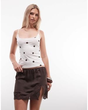 Monki Lace Trim Satin Mini Skirt - Brown