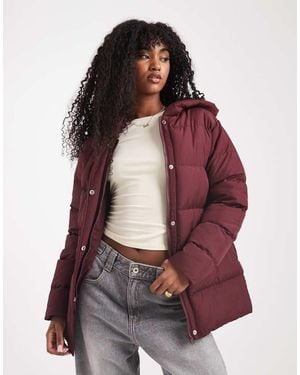Threadbare Short Puffer Coat With Hood - Red