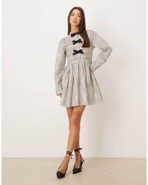 Ghospell Cotton Rich Triple Bow Mini Dress - Natural