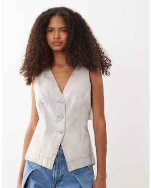 BOSS Tailored Denim Vest Waistcoat - White