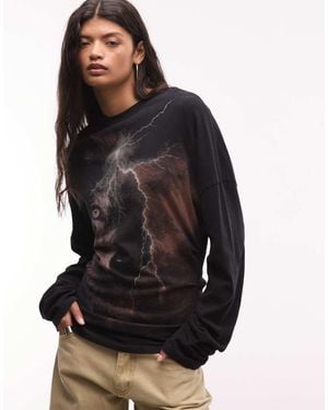 Weekday Top De Manga Larga Con Cintura Ajustada Y Estampado De Lobo En - Negro