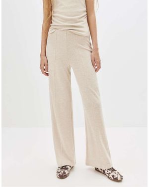 Pull&Bear Knit Wide-Leg Trousers - Natural