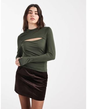 ASOS Slinky Long Sleeve Top With Cut Out Detail - Gray