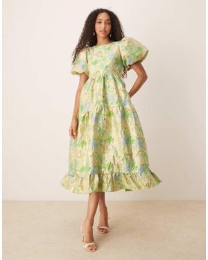 Sister Jane Dream Pasque Flower Jacquard Midi Dress Light Green And