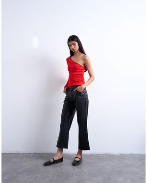 TOPSHOP Faux Leather Ankle Grazer Pants - Red