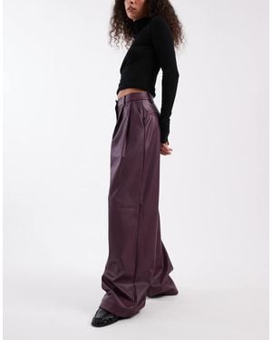 Miss Selfridge Faux Leather Wide Leg Trousers - Purple