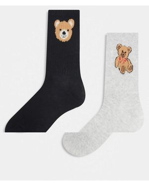 ONLY Set Van 2 Paar Sokken Met Teddybeer-Borduursel - Wit