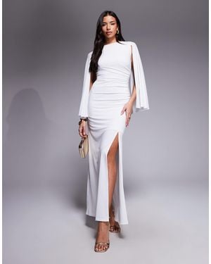 TFNC London Slinky Cape Sleeve Ruched Side Maxi Dress - Blue