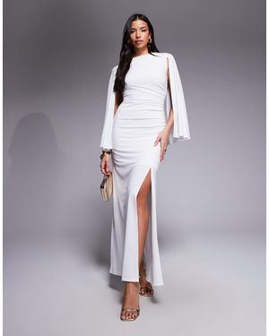 TFNC London Slinky Cape Sleeve Ruched Side Maxi Dress - Blue