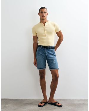 Mango Short en jean avec ourlet roulé - délavé - Bleu