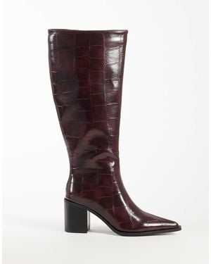 Glamorous Pointed Toe Block Heeled Knee Boots - Red