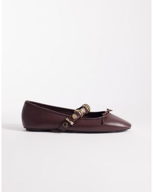 Mango Ballerine Bordeaux Con Cinturino Decorato - Rosso
