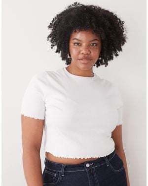 Collusion Plus Lettuce Edge Ribbed T-shirt - White