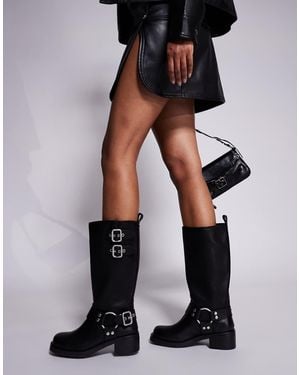 Steve Madden Eastern Biker Knee Boots With Chunky Hardwear - Black