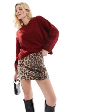 Threadbare Minifalda Con Estampado De Leopardo De Lentejuelas De - Rojo
