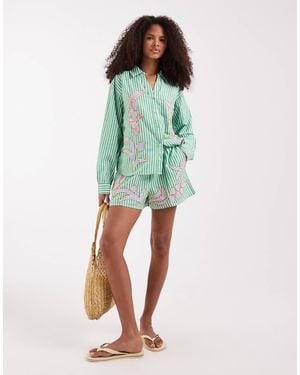 River Island Striped Toucan Embellished Shorts - Green