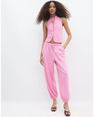 Stradivarius Linen-Effect Sarouel Trousers - Pink