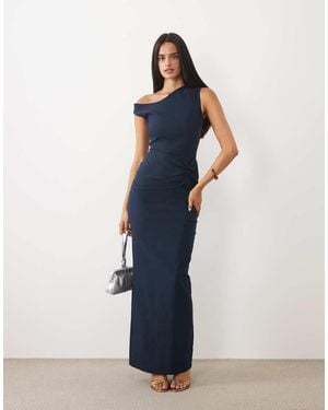 Vesper Vestito Lungo Asimmetrico Con Spalle Scoperte E Arricciatura Sul Davanti - Blu