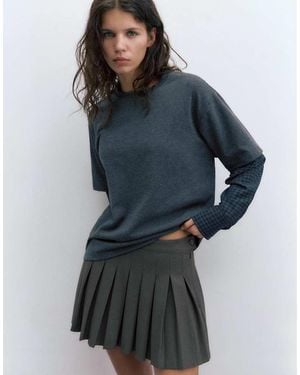 Pull&Bear Pleated Mini Skirt - Blue