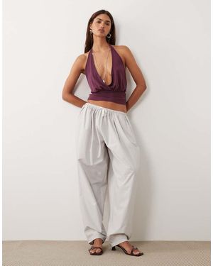 Lioness Pantalones Gris Ceniza De Pernera Ancha Bombacha Con Lazada En La Cintura De Algodón Puro Aura De - Blanco