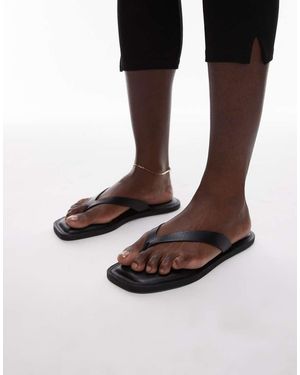 ARKET Sandalias Negras Con Tira De Dedo, Suela Gruesa Y Puntera Cuadrada De Cuero Auténtico De - Negro