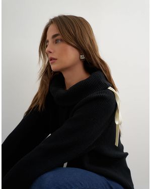 TOPSHOP Gestrickter pullover mit bindekragen und rippstruktur - Schwarz