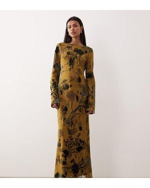 ASOS Long Sleeve Devore Maxi Dress - Metallic