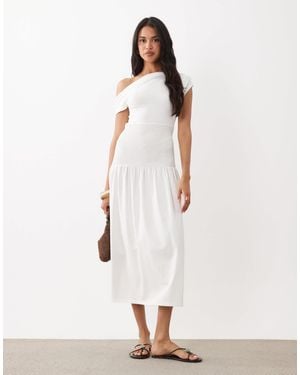 The Frolic – exklusives, schulterfreies midikleid aus jersey - Weiß