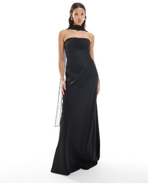 Six Stories Bridesmaid Chiffon Satin Maxi Dress - Black