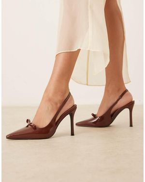Glamorous Slingback Heeled Shoes With Bows - Natural