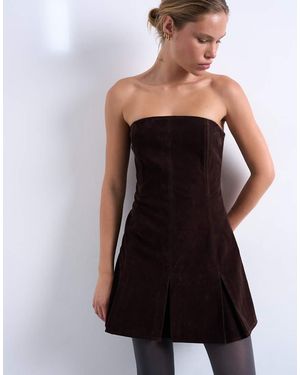 TOPSHOP Faux Suede Mini Bandeau With Pleated Hem - Black
