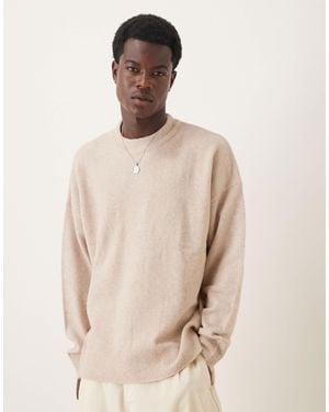 ASOS Oversized Brushed Knitted Crew Neck Jumper - Natural